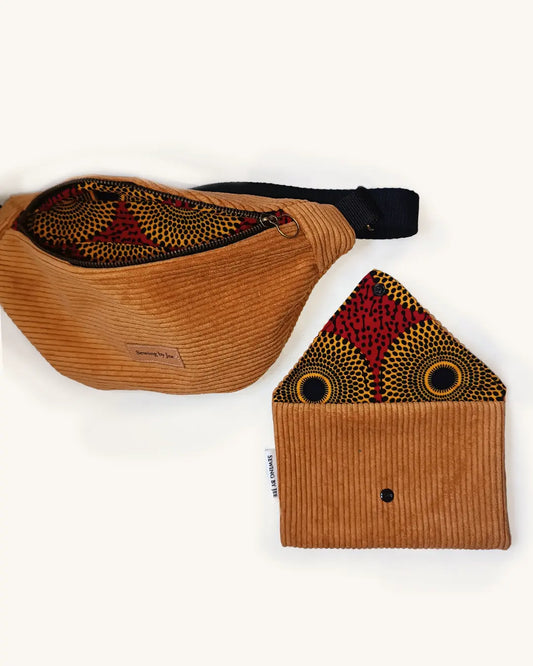 Pack papaya sac banane en velours côtelé & pochette en velours côtelé - sac banane en velours côtelé papaya - pochette en velours côtelé papaya
