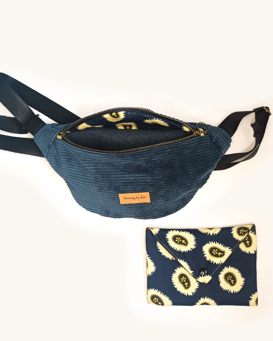 sac banane en velours côtelé azura & pochette en wax keisha - 