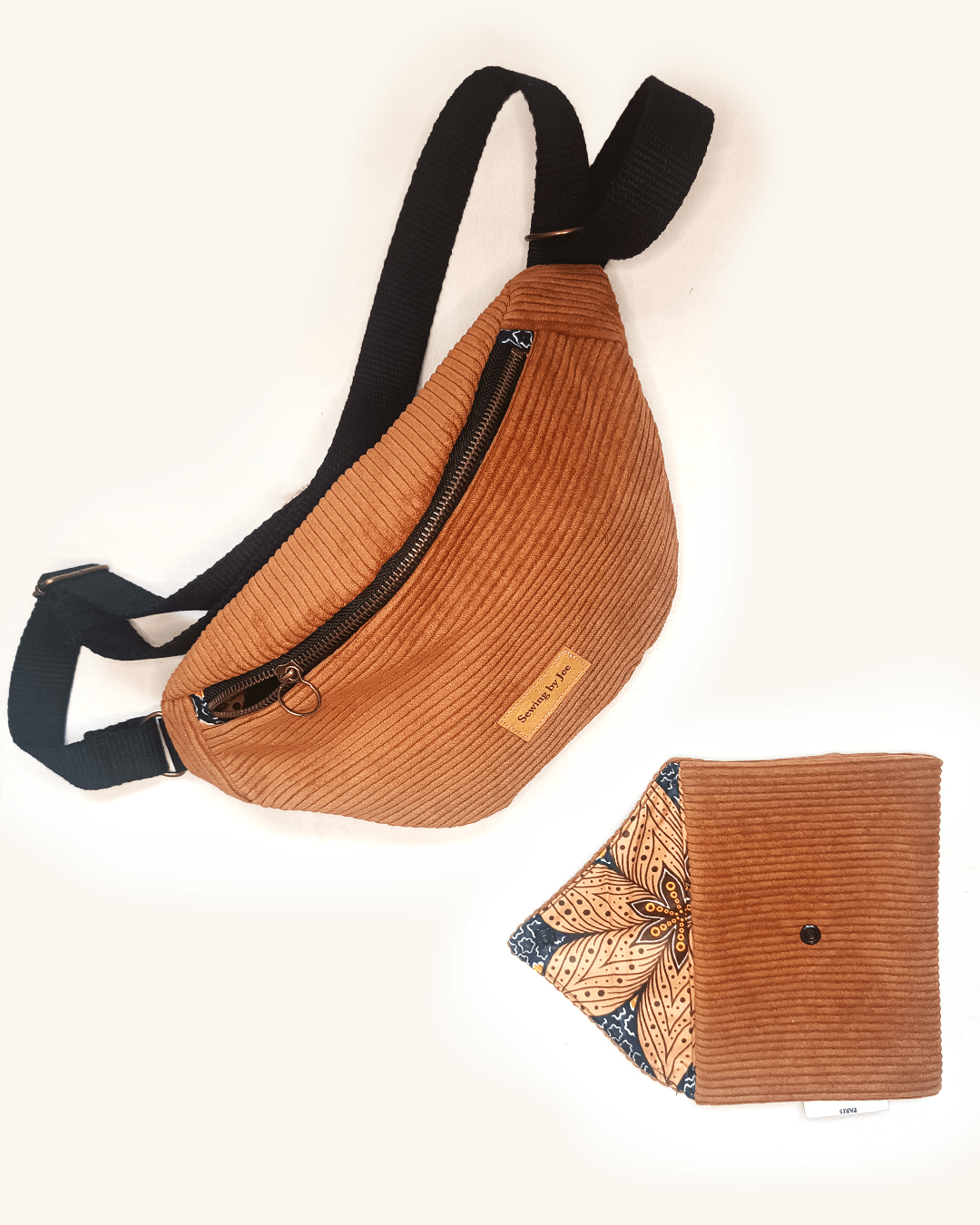 sac banane en velours côtelé & pochette en velours côtelé papaya - sac banane en velours côtelé papaya - pochette en velours côtelé papaya